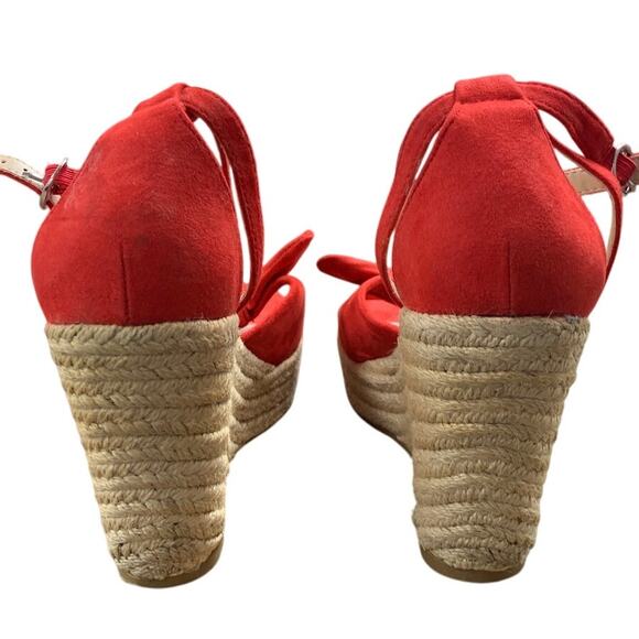 ZBY Womens Size 7.5 Red Faux Suede 4" Wedge Heel Espadrille Open Toe Shoes - Picture 4 of 7